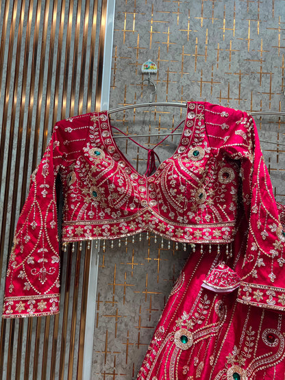 Orange jewellery theme crop Top Lehenga
