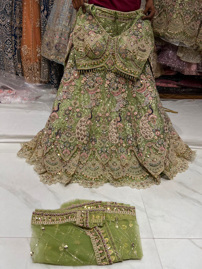 Lavender Peacock Crop Top Lehenga