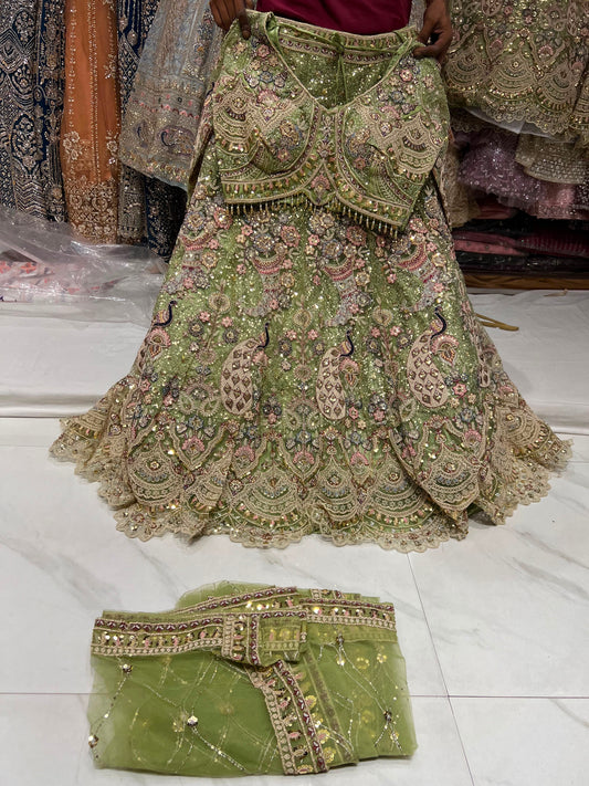 Purple Peacock Crop Top Lehenga