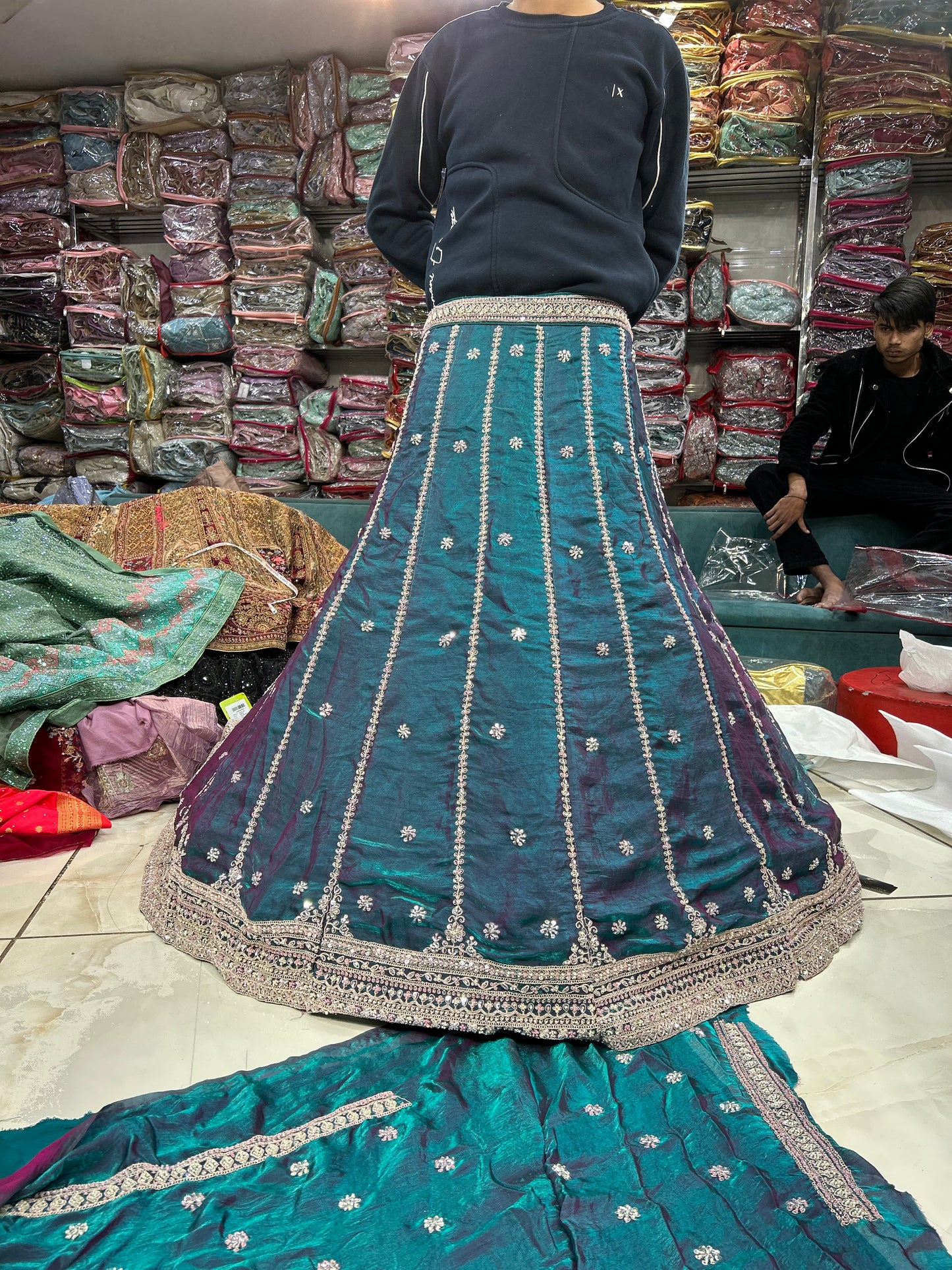 Lehenga azul lujosa