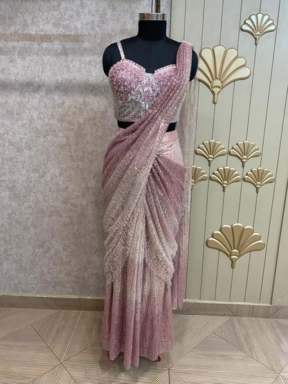 Pink Designer Ready To Wear Drape Saree