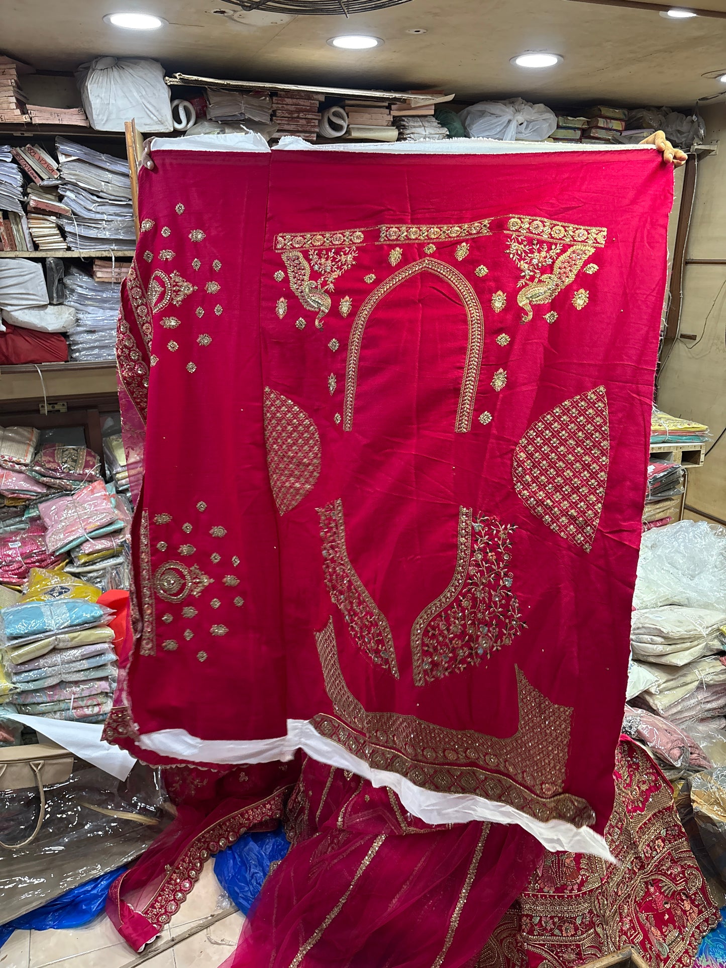 Tremendous Rani pink peacock Jaal Duptta Bridal Lehenga