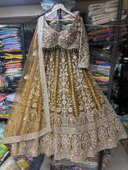 Glamorous mustard yellow crop top Lehenga
