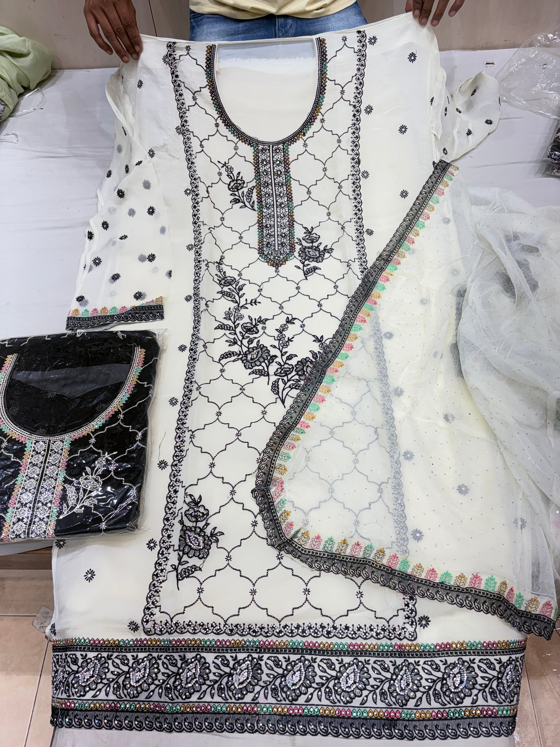 Unstitched Suits Grand Dress Materials Online Shopping Pleasing White Unstitched Salwar Suit Dress Material(free Size
