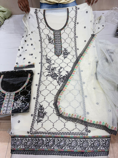 Pleasing white unstitched salwar suit dress material(free size)