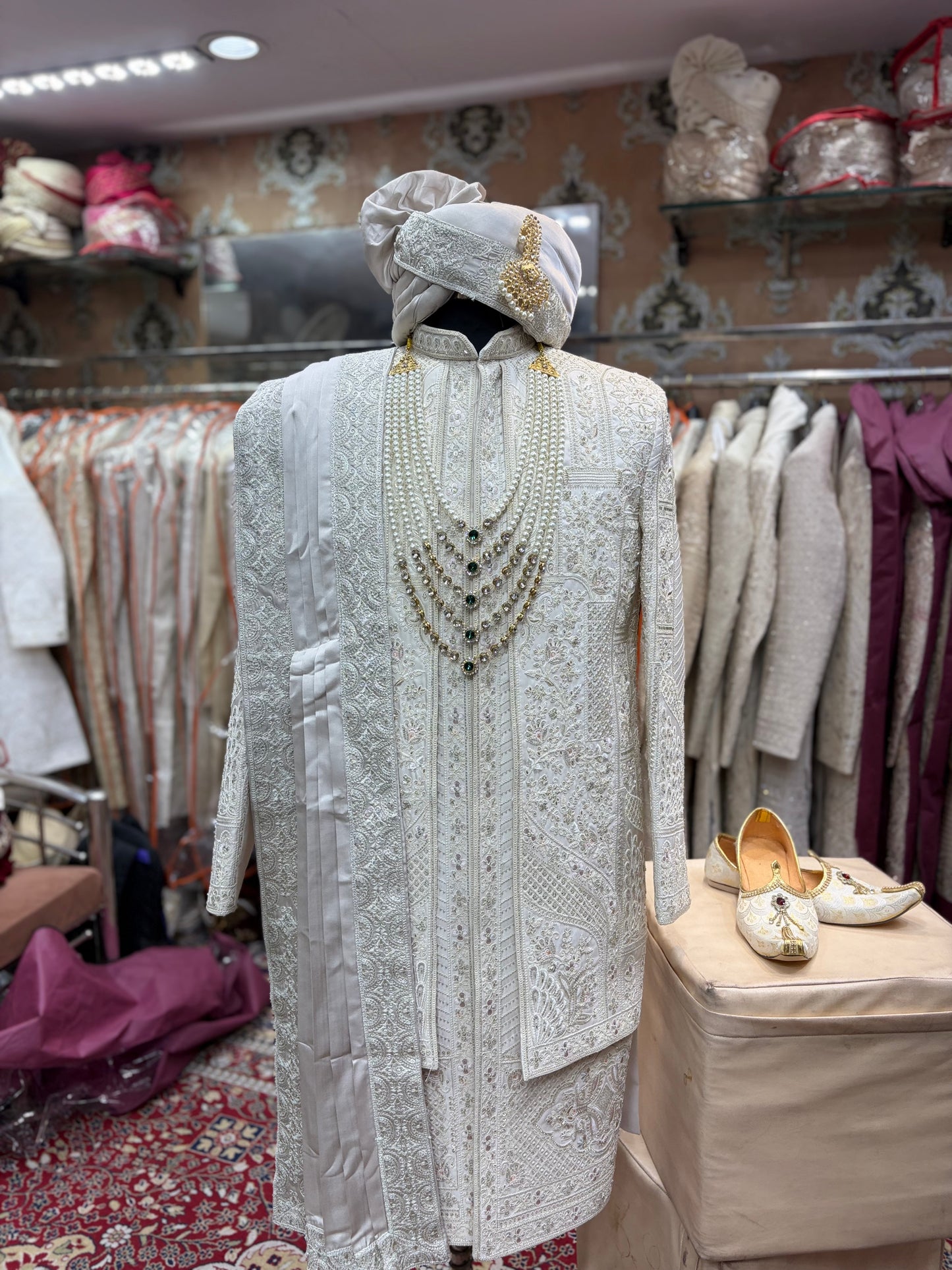 Heavy white sherwani