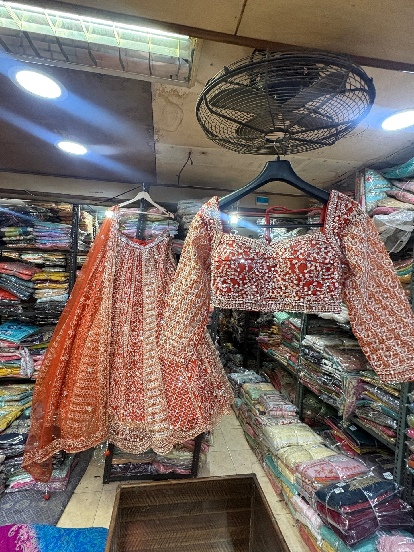 Astonishing Orange Ready to wear Mirror work Crop Top Lehenga