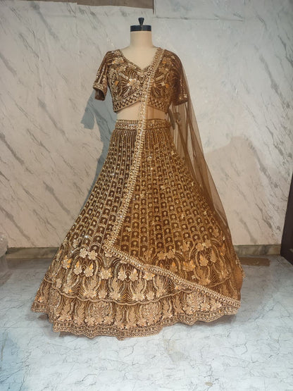 Brown mustard Crop Top Lehenga