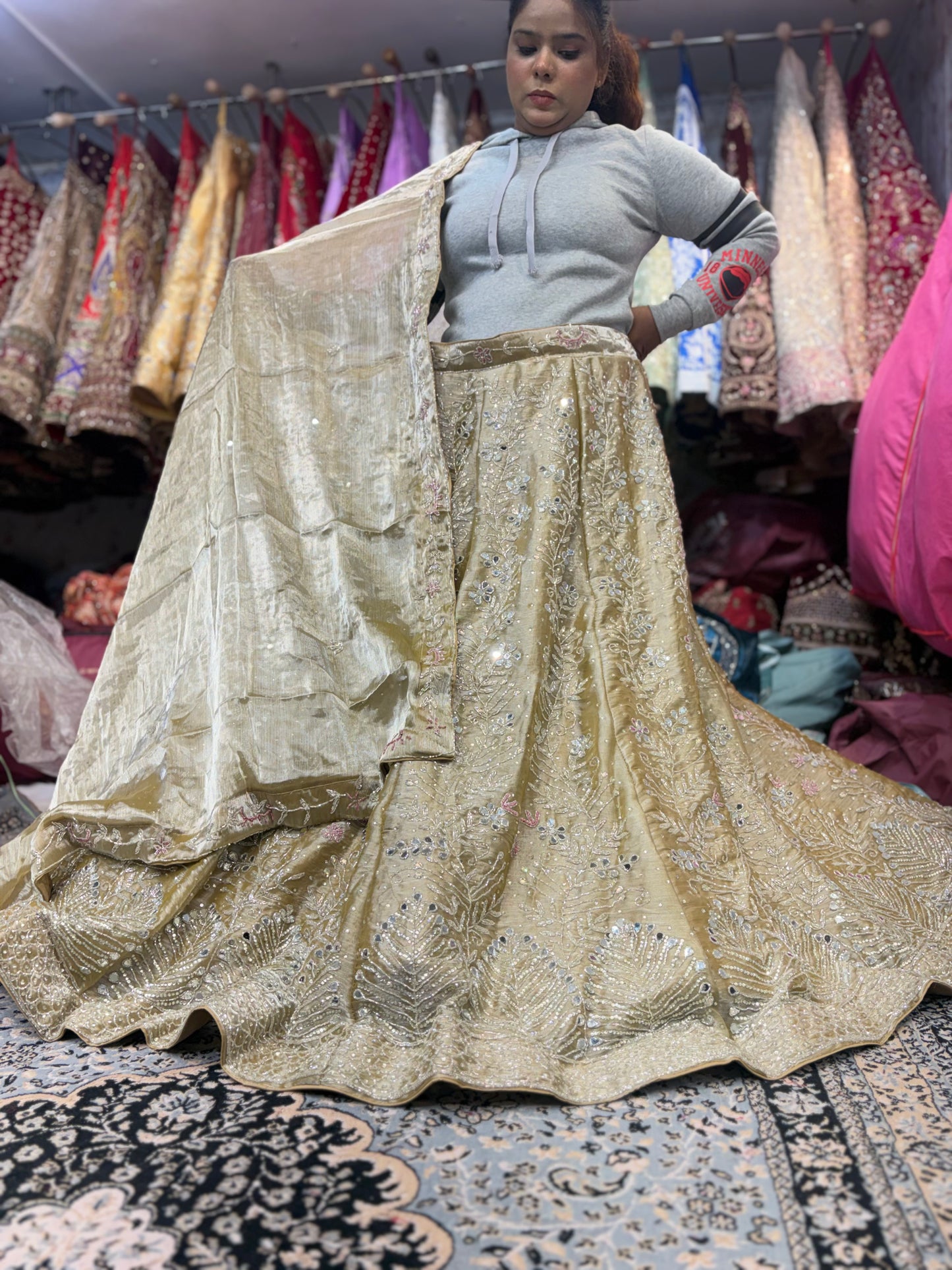 Stunning Golden mirror work Lehenga