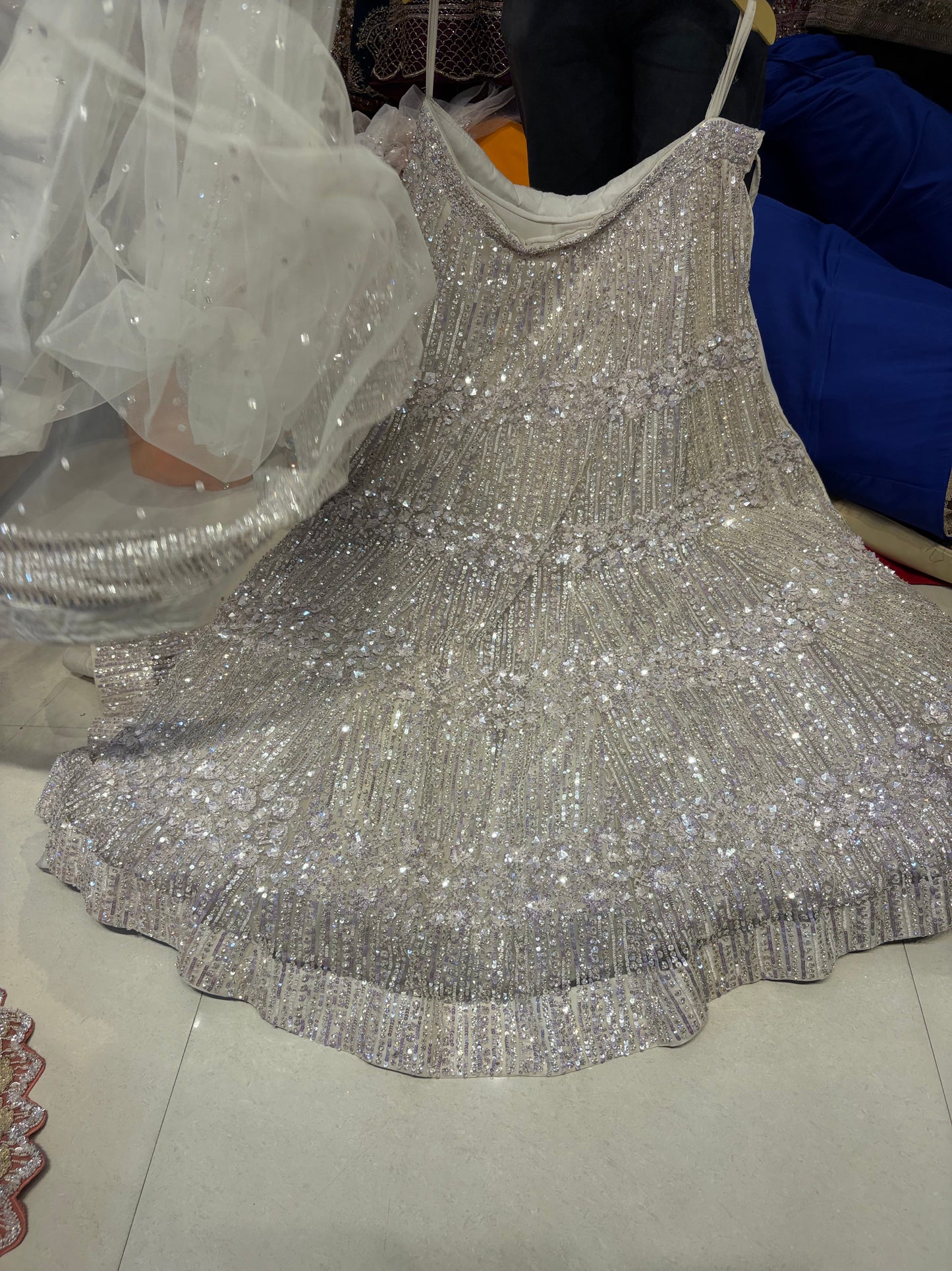 Silver White Zig Zag Handwork Lehenga