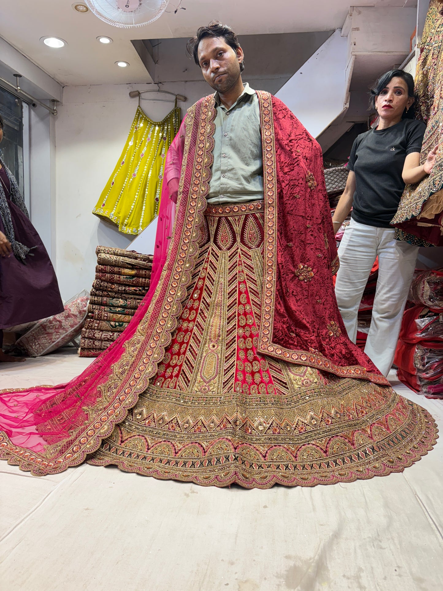 Attractive red pink maroon bridal Lehenga