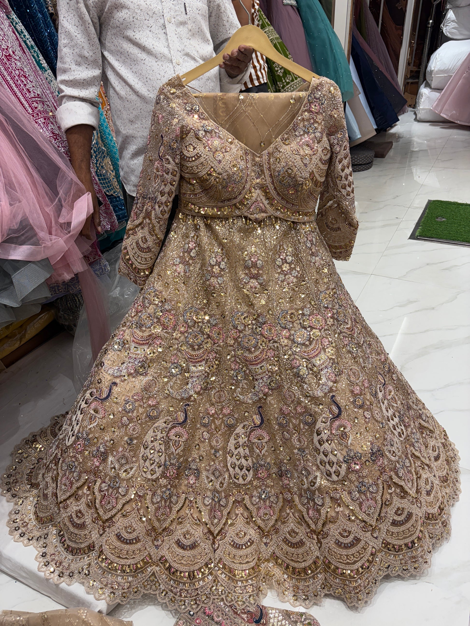 Gorgeous golden peacock Crop top Lehenga Shopping World Gorgeous golden peacock Crop top Lehenga Shopping World
