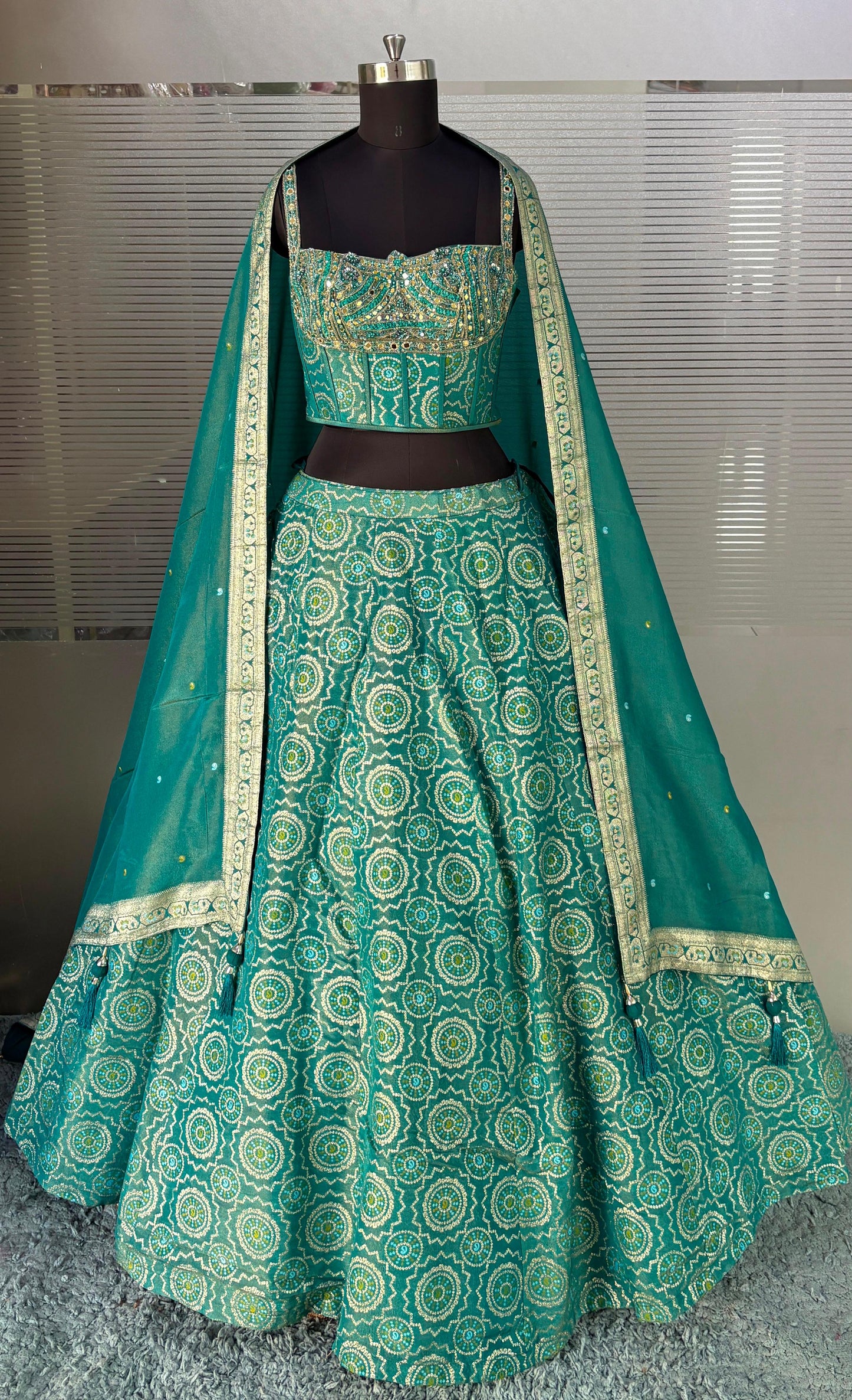 Green Crop Top Lehenga