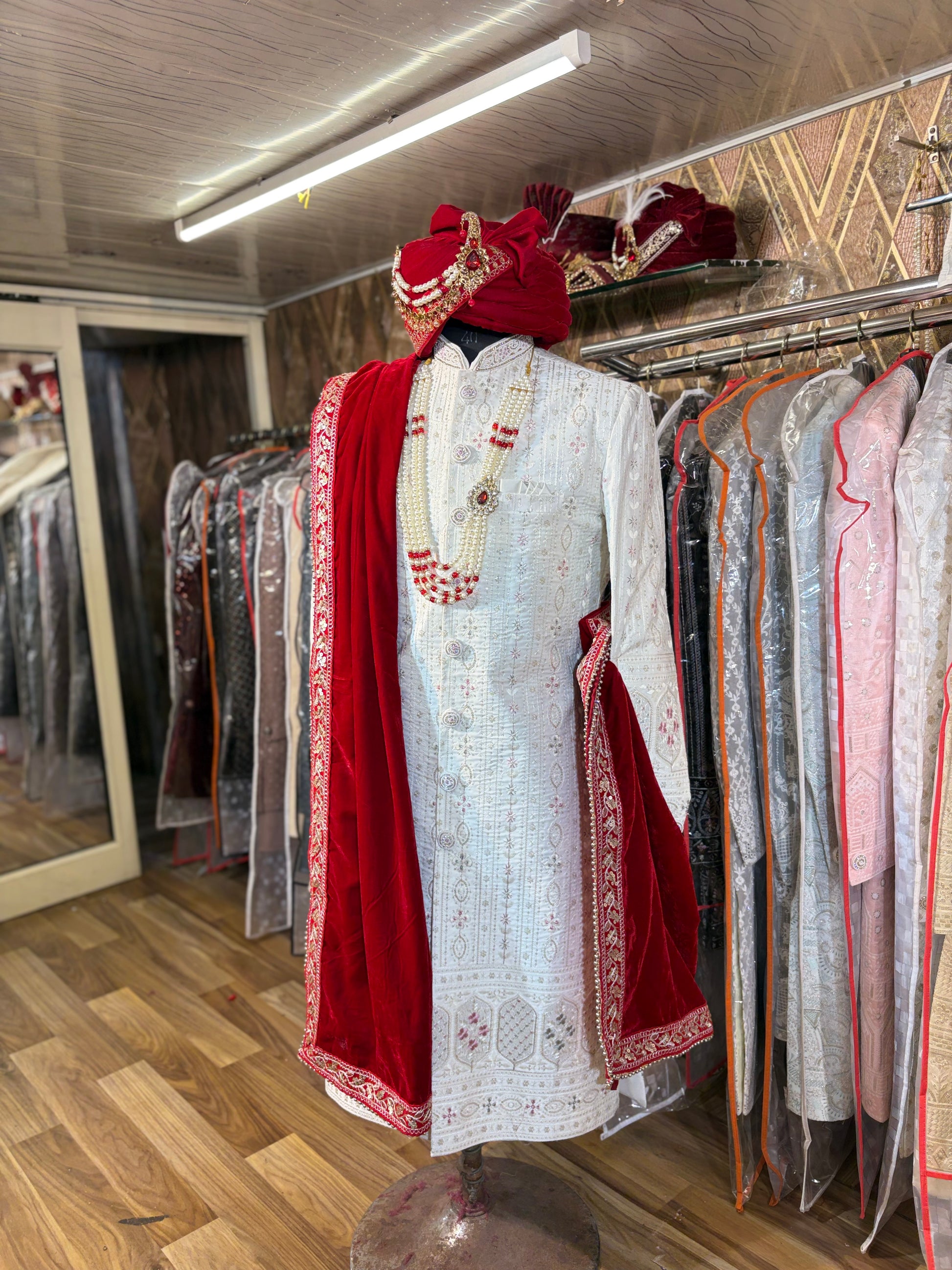Red white sherwani - Shopping World