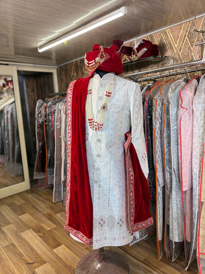 Red white sherwani - Shopping World