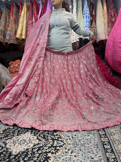Tremendous Baby pink Mirror work Lehenga