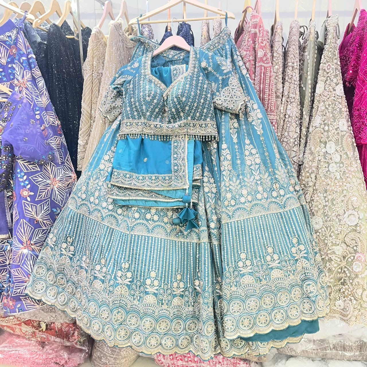 Sky Blue Crop Top Lehenga