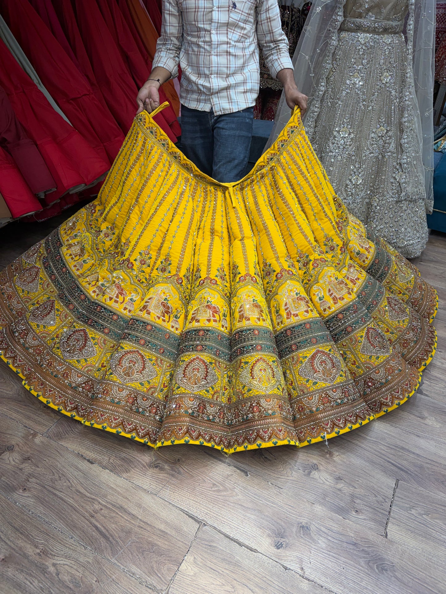 Yellow Haldi Mehendi Gajraj Ball Bridal Lehenga