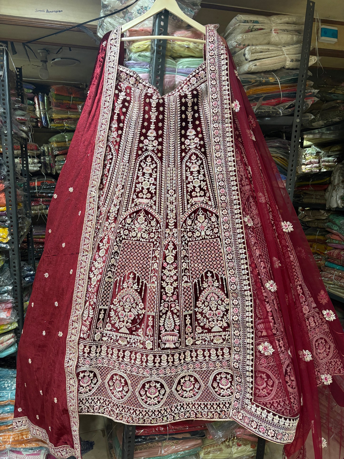 Stunning maroon double duptta bridal Lehenga