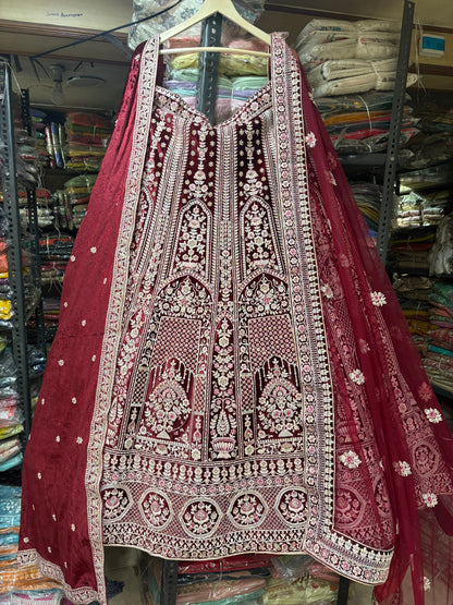 Stunning maroon double duptta bridal Lehenga