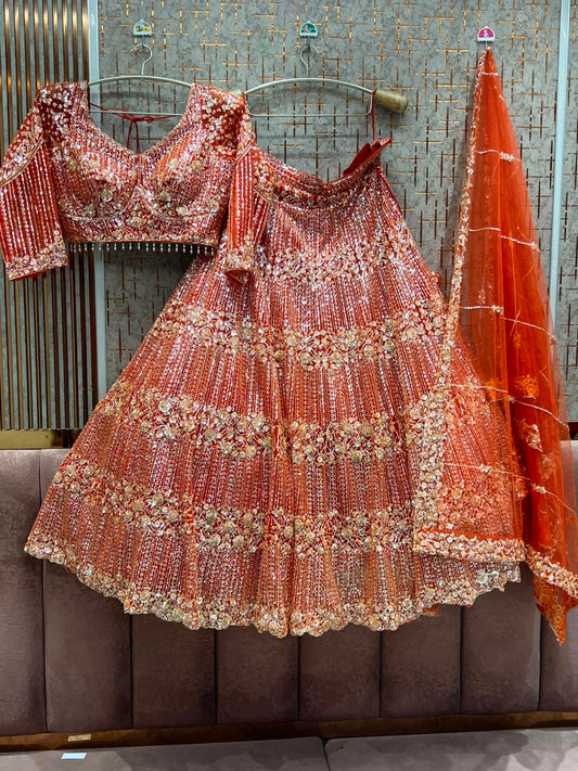 Rust orange Crop Top Lehenga