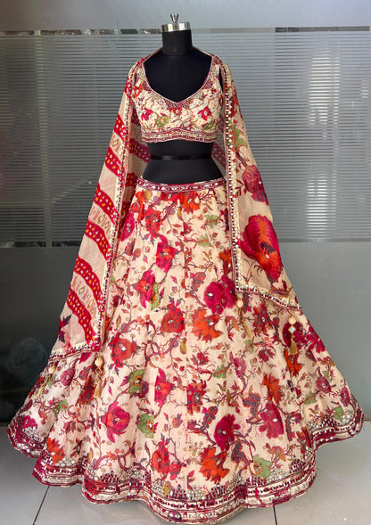 Hot Pink Peach Crop Top Lehenga