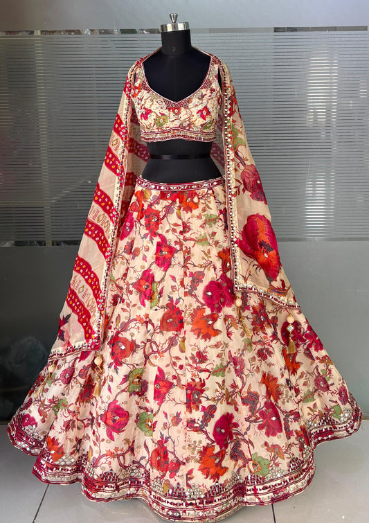 Hot Pink Peach Crop Top Lehenga