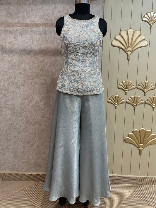 Blue Long Sharara Suit Dress Material