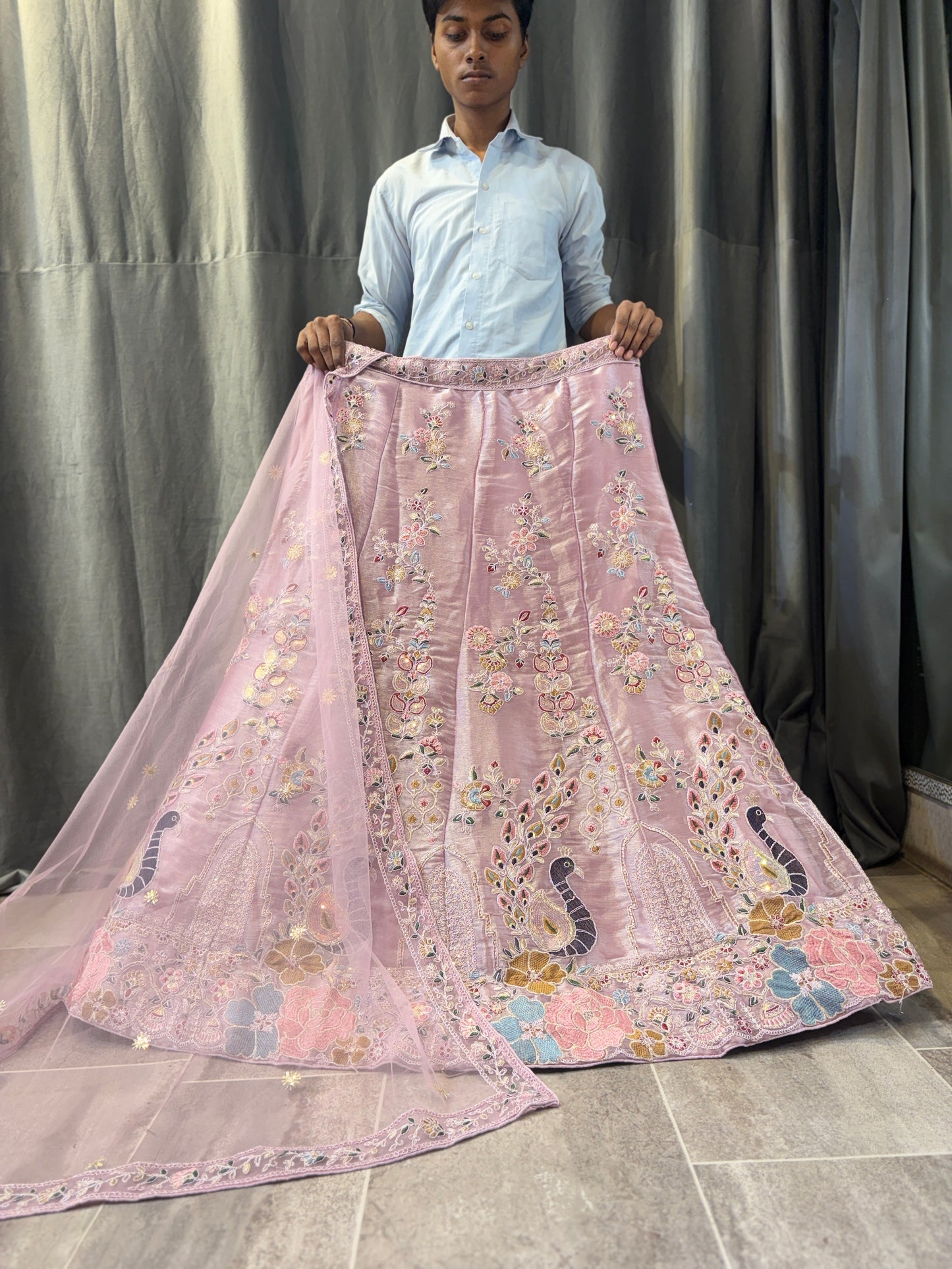 Engaging pink peacock Lehenga