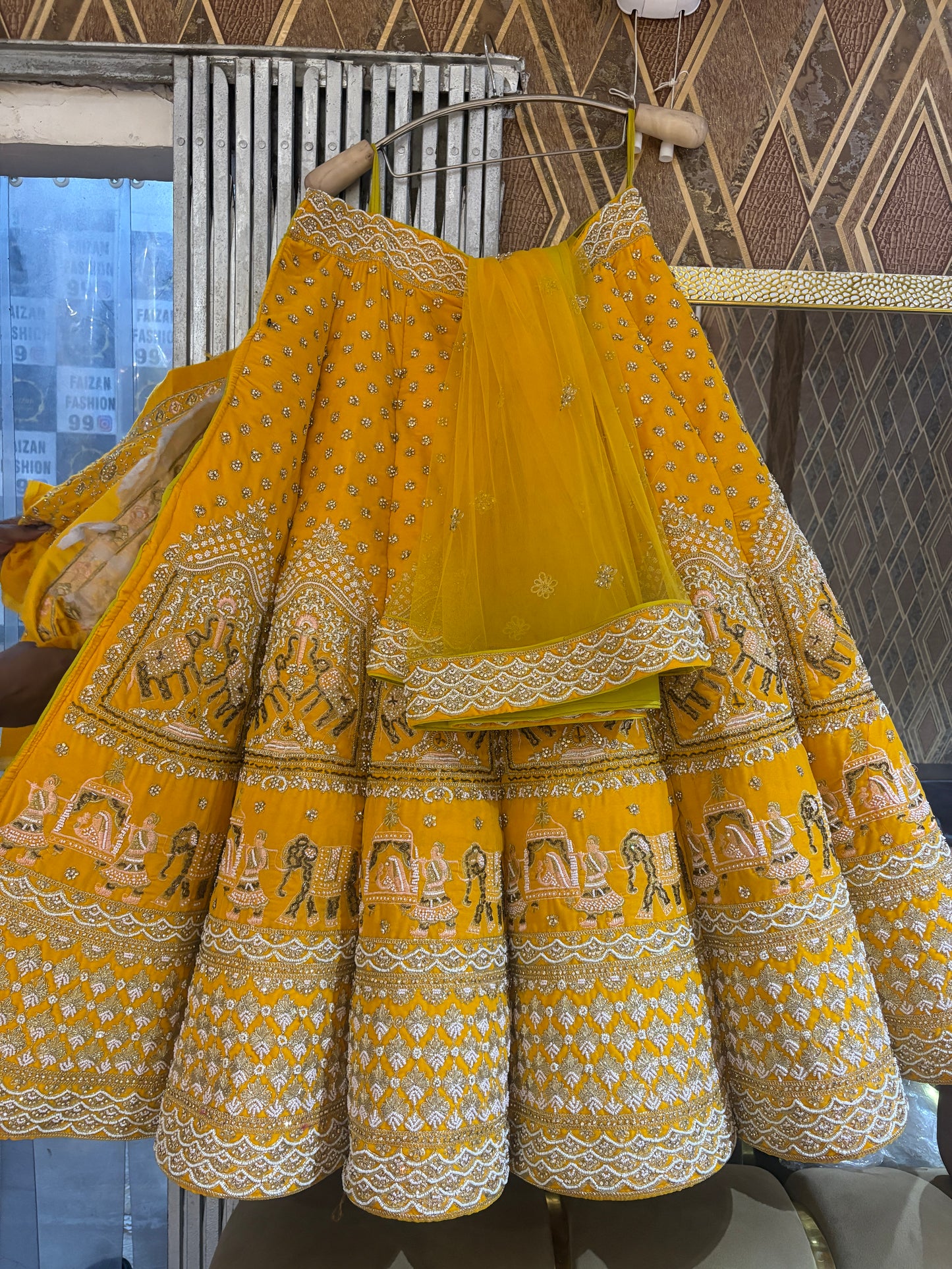 Lavishing yellow haldi Doli barat Ball bridal Lehenga
