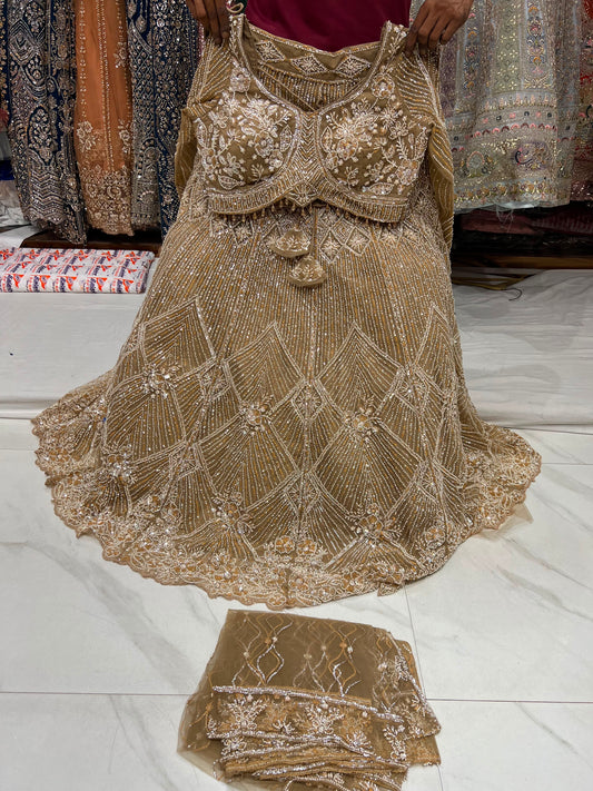 Mustard Brown Crop Top Lehenga