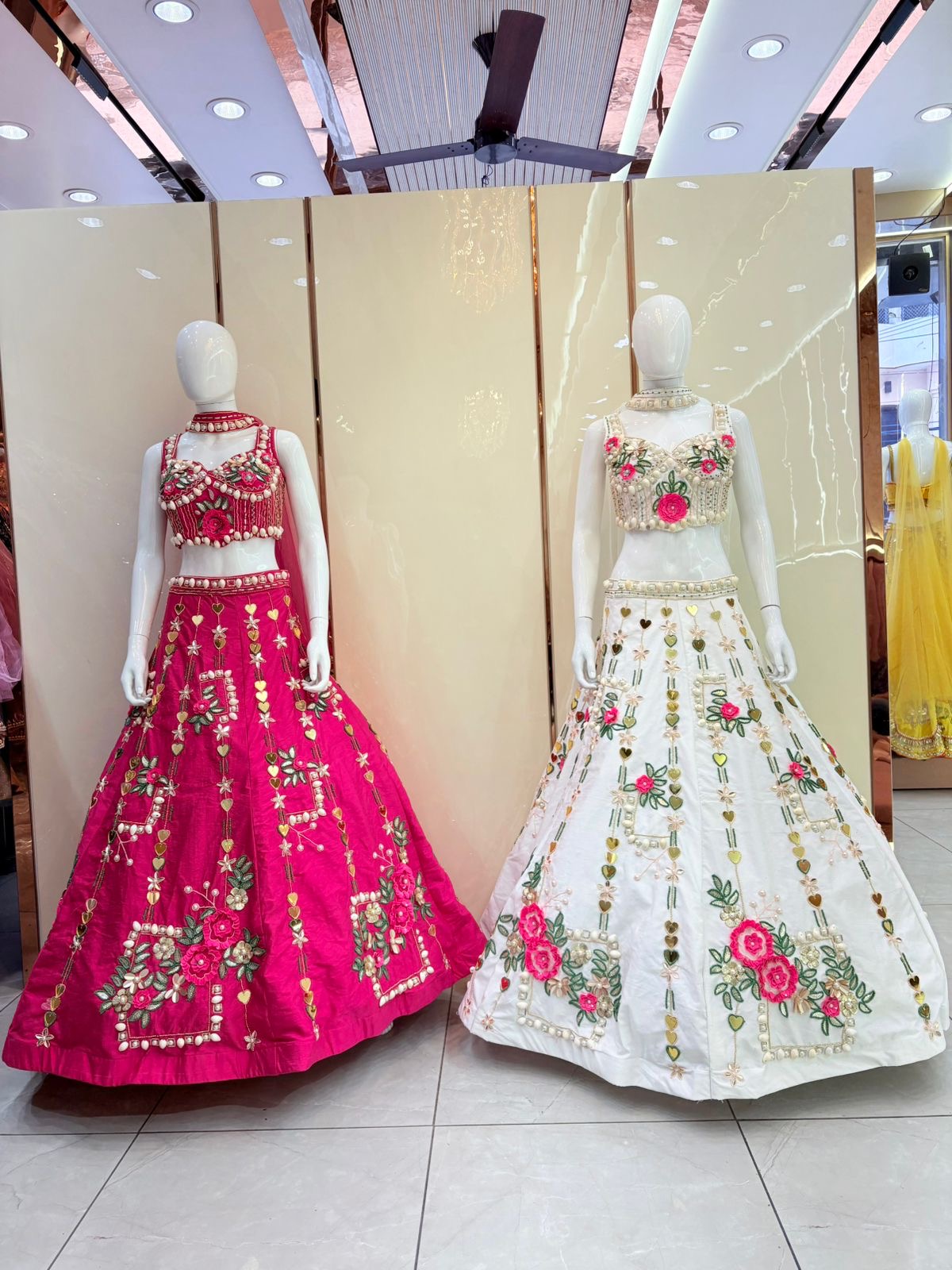 Pdp Hot Pink White Pearl Crop Top Lehenga