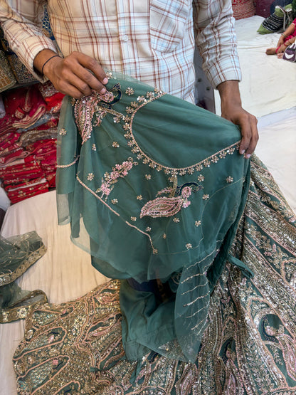 Green Peacock Designer Lehenga
