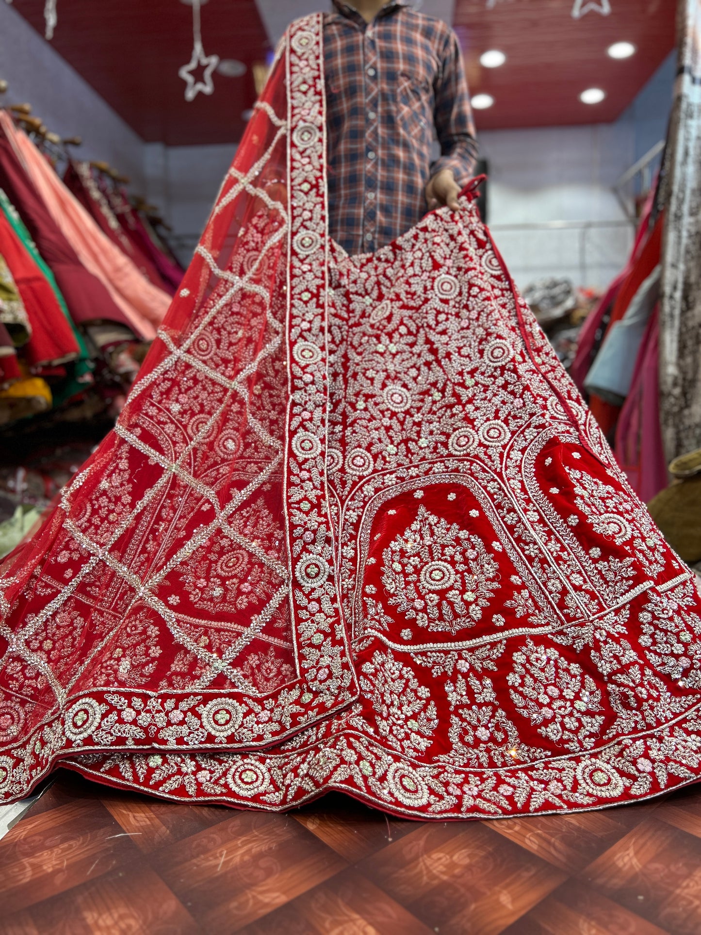 Gorgeous maroon pure handwork zardozi dabka lehenga