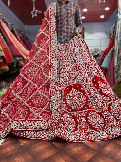 Gorgeous maroon pure handwork zardozi dabka lehenga