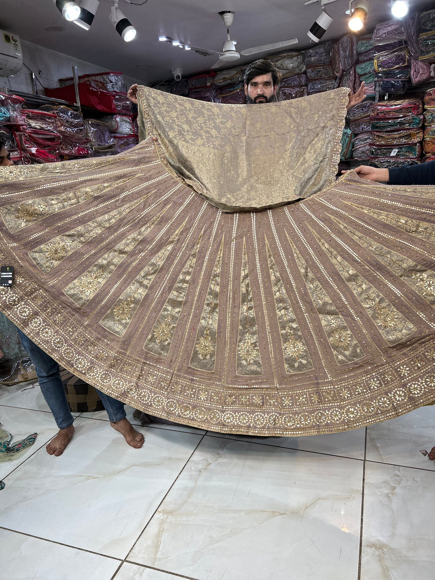 Double shade Designer golden onion pink lehenga