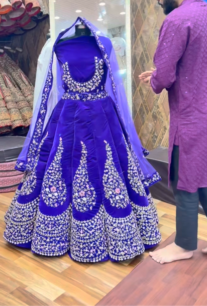 Fantastic handmade purple ball bridal lehenga