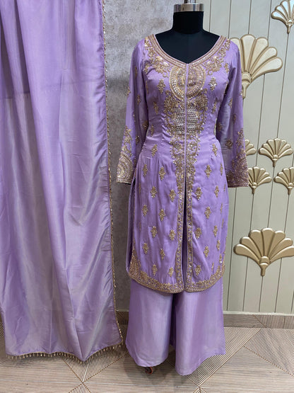 Purple Long Sharara Suit Dress Material