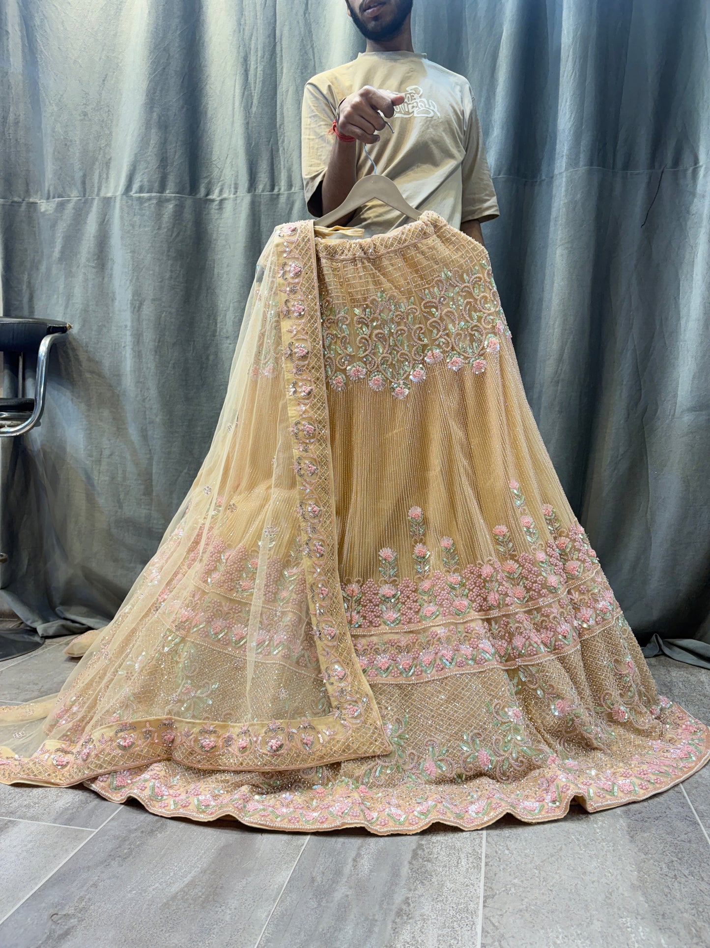 Charming peach crop top Lehenga