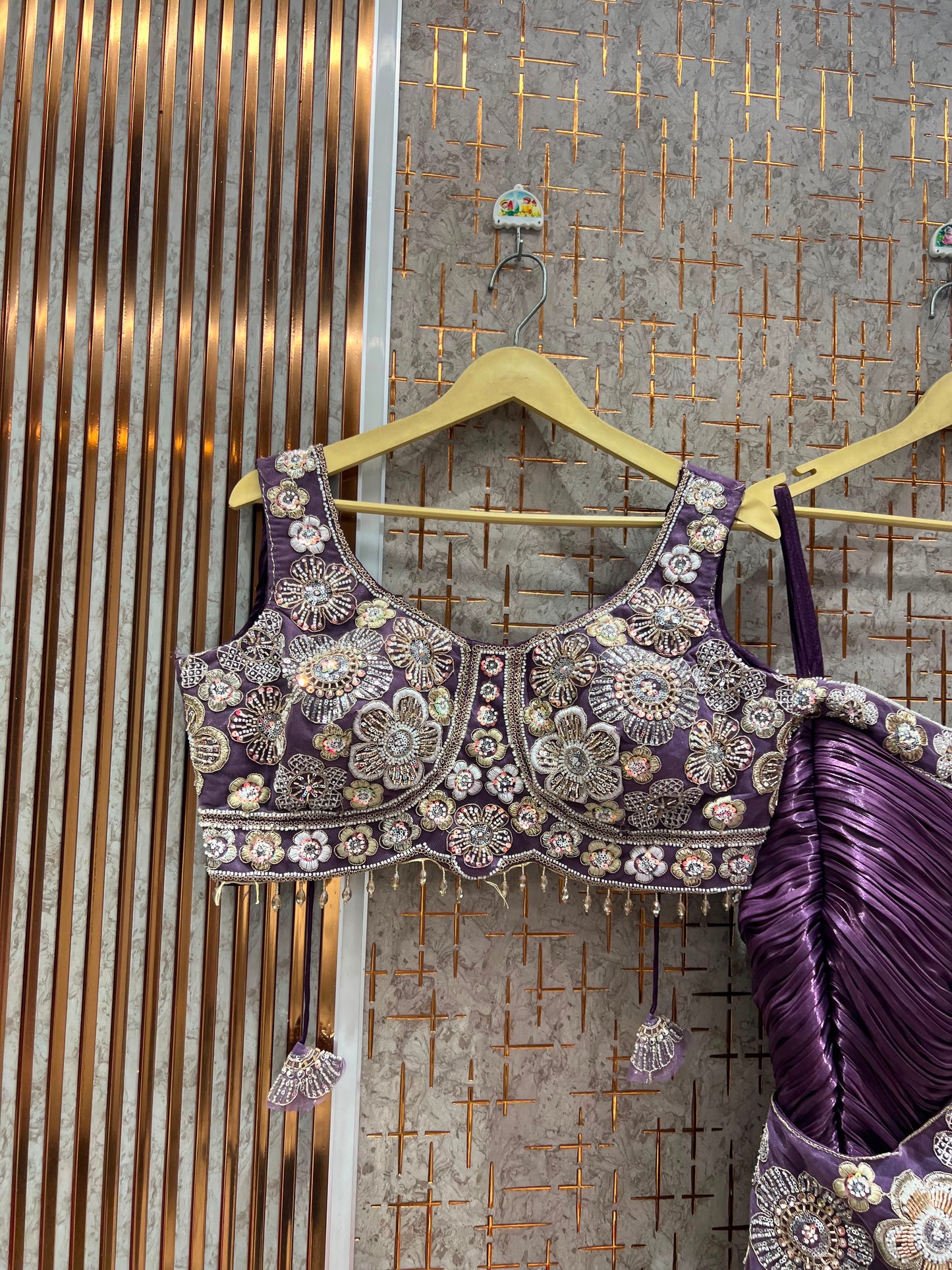 Purple Fishcut Crop Top Lehenga