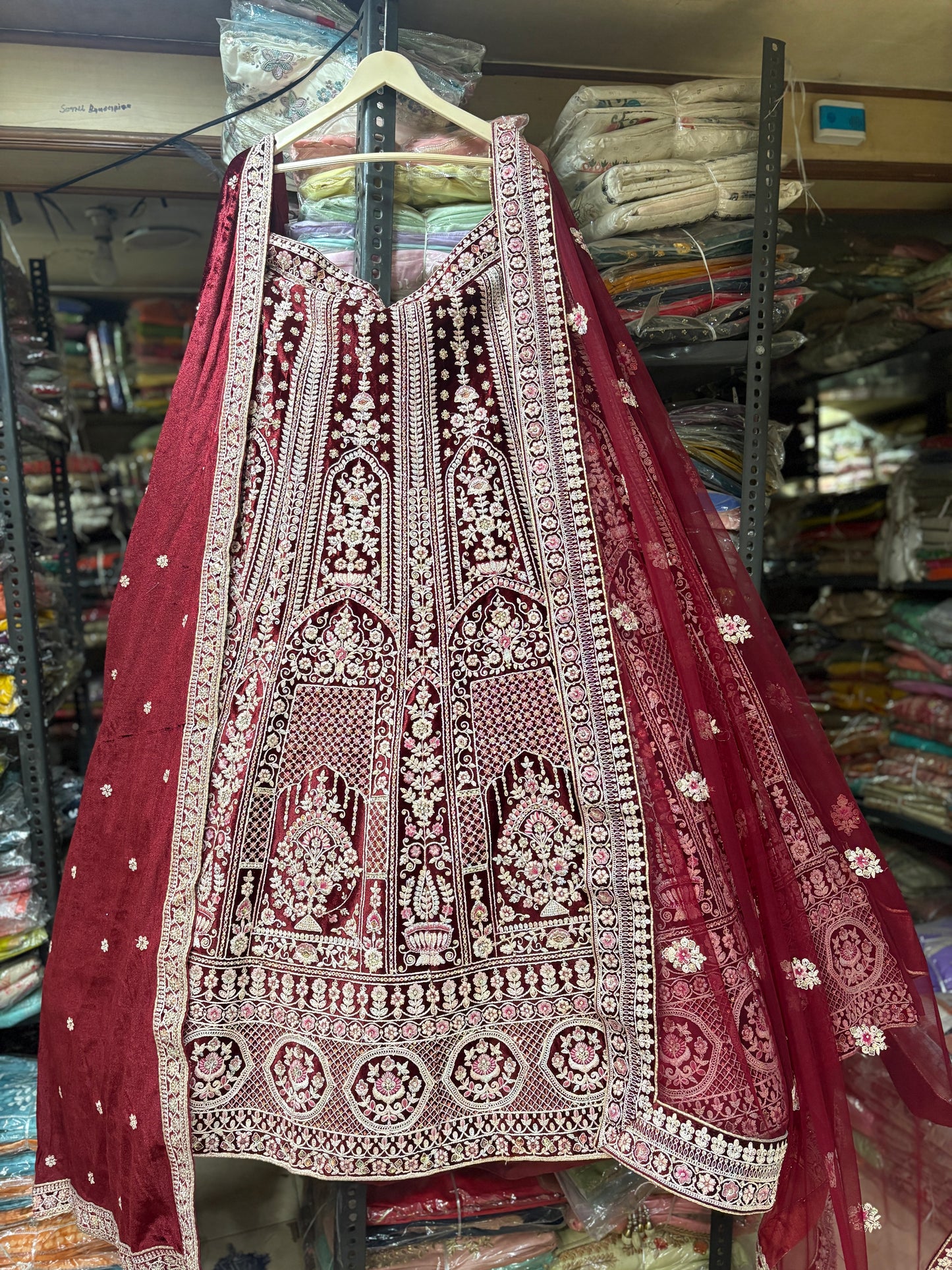Stunning maroon double duptta bridal Lehenga
