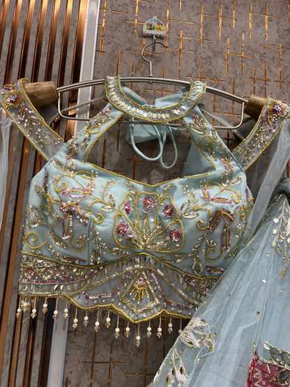 Sky Blue Pdp Crop Top Lehenga