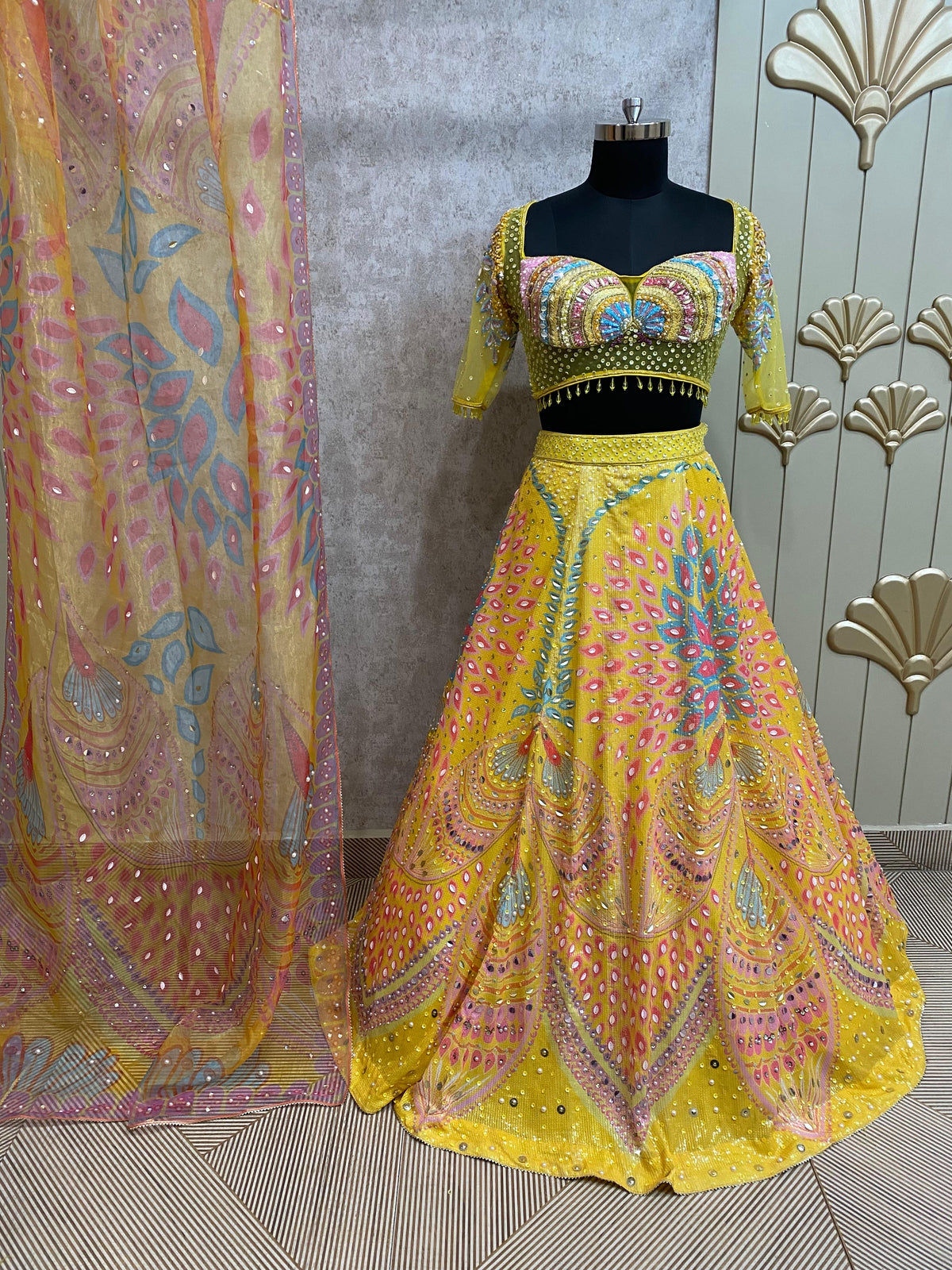 Yellow PDP crop top lehenga