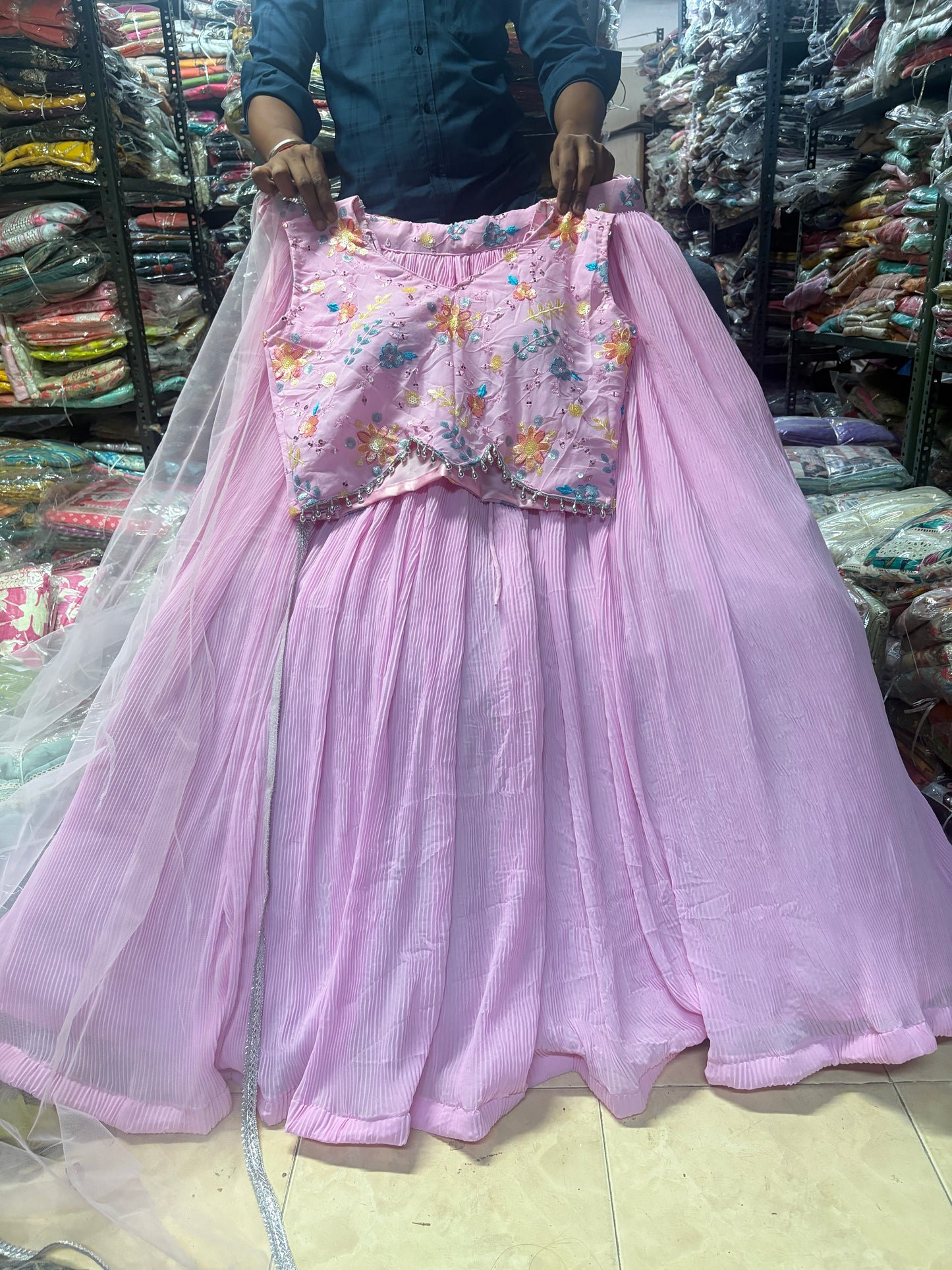 Eye catching pink crop top Lehenga