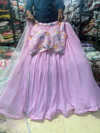 Eye catching pink crop top Lehenga