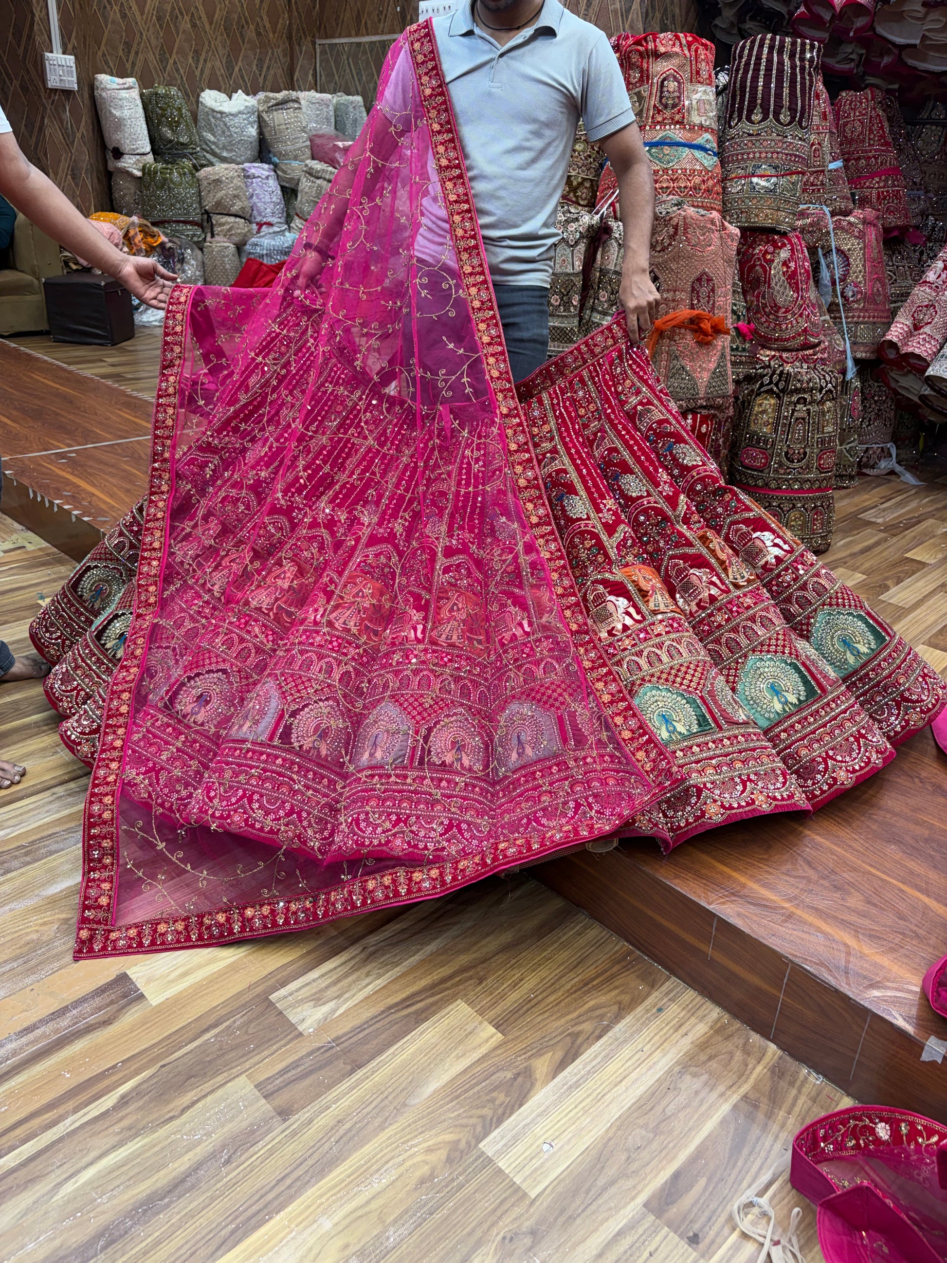 Rani Pink Peacock Ball Bridal Lehenga - Shopping World
