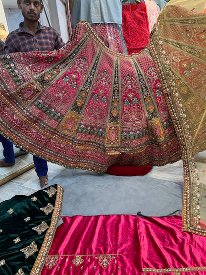 Astonishing pink golden double dupatta bridal Lehenga