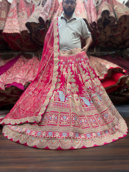 Glamorous peacock red bridal Lehenga
