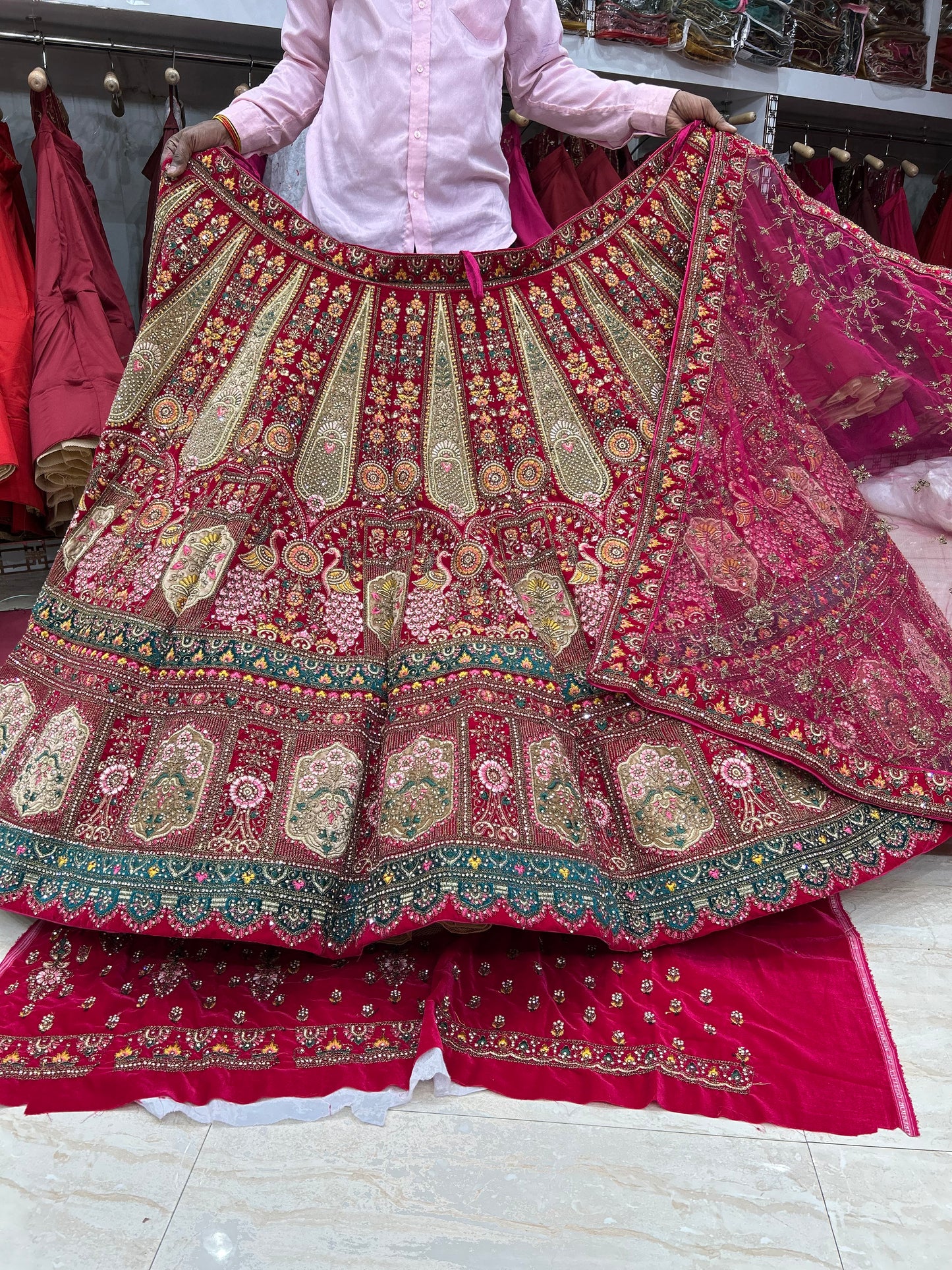 Something different red bridal double dupatta lehenga
