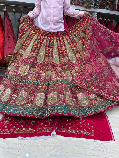 Something different red bridal double dupatta lehenga